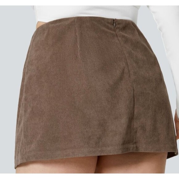 Halara Cocoa Brown High Waist Corduroy Back Zip Mini Skirt Skort Plus Size 1X - Picture 3 of 9